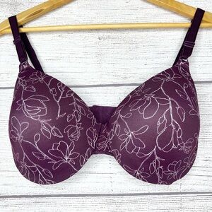 Warners This is Not a Bra Tailored Underwire Contour Bra Size 36DD Purple Floral